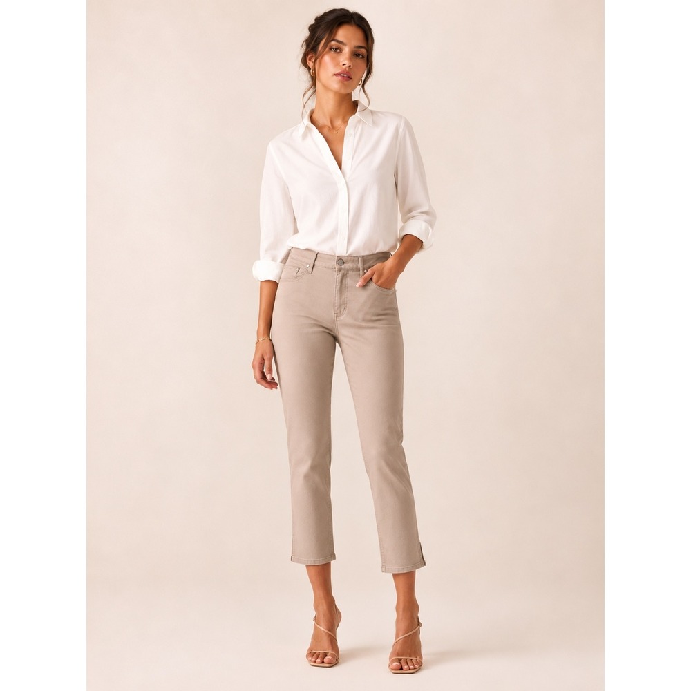 NYDJ Crop Pants‎ Women 6 Tan Excellent Lift Tuck Preppy Tailored